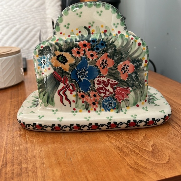 NIB ceramika artystyczna boleslawiec European stoneware napkin holder- Poland - Picture 6 of 8